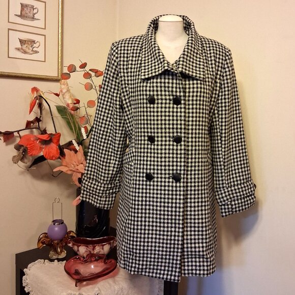 NEW Women’s Black White Double-Breasted Lined Trench Coat Winter Outerwear 14 L - Picture 5 of 10